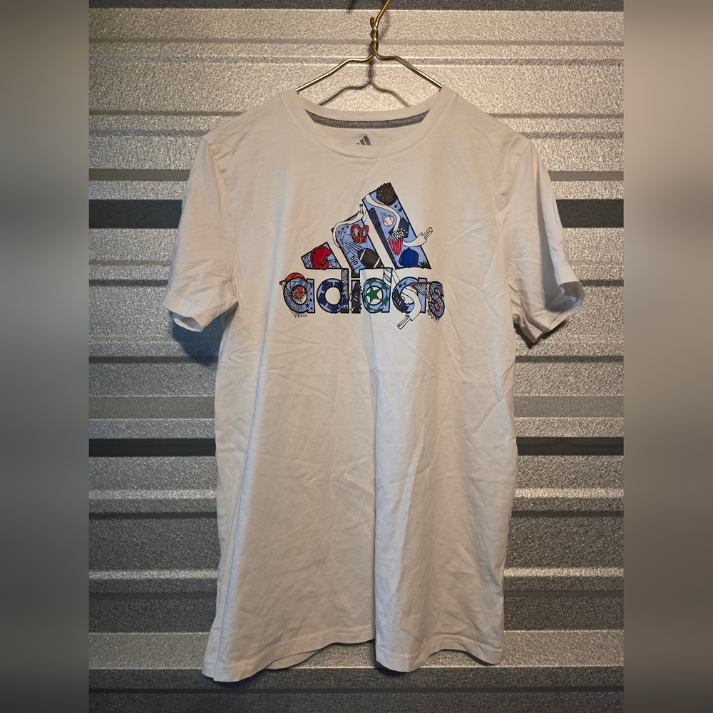 Adidas White Multicolor Logo Men's Tee